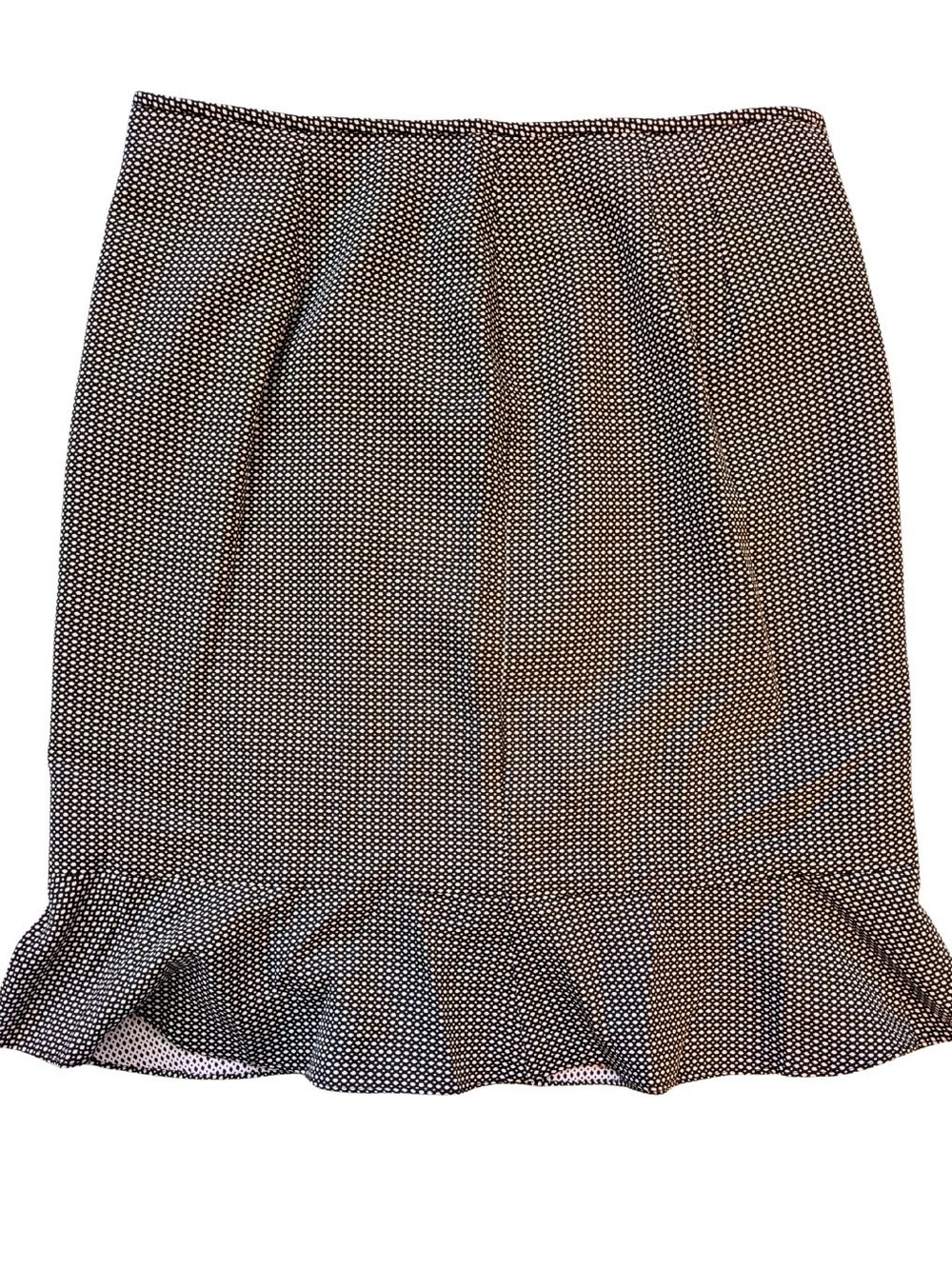 Travis Ayers Brown and Light Pink Polka Dot Pencil Skirt with Ruffle Hem